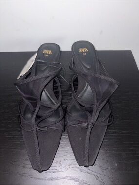 Zara Black Strappy Pointed Mules